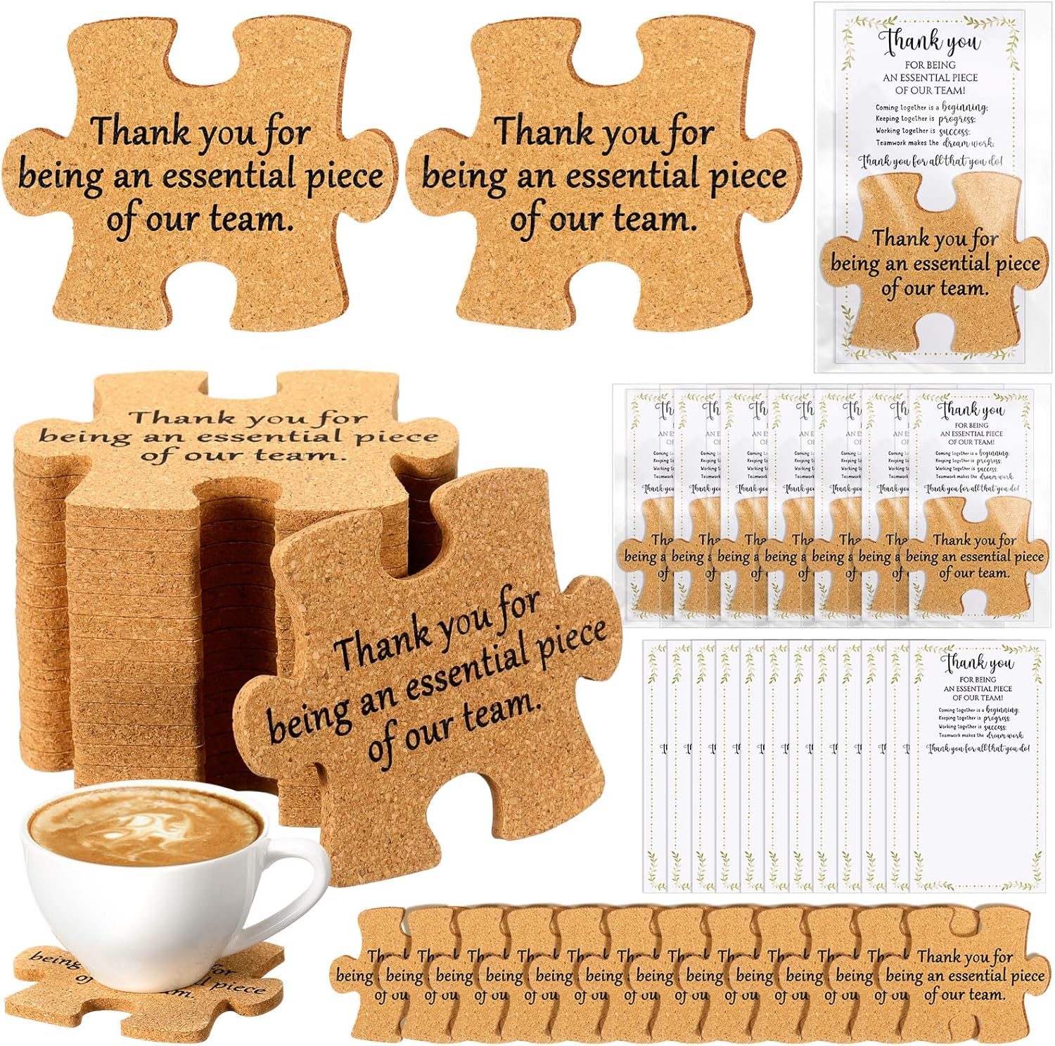 Hushee Inspirational Gift for Coworker Motivational Puzzle Piece Coasters Employee Appreciation Gifts with Cards Bags for Social Worker Staff Office(40 Pcs,Thank You)