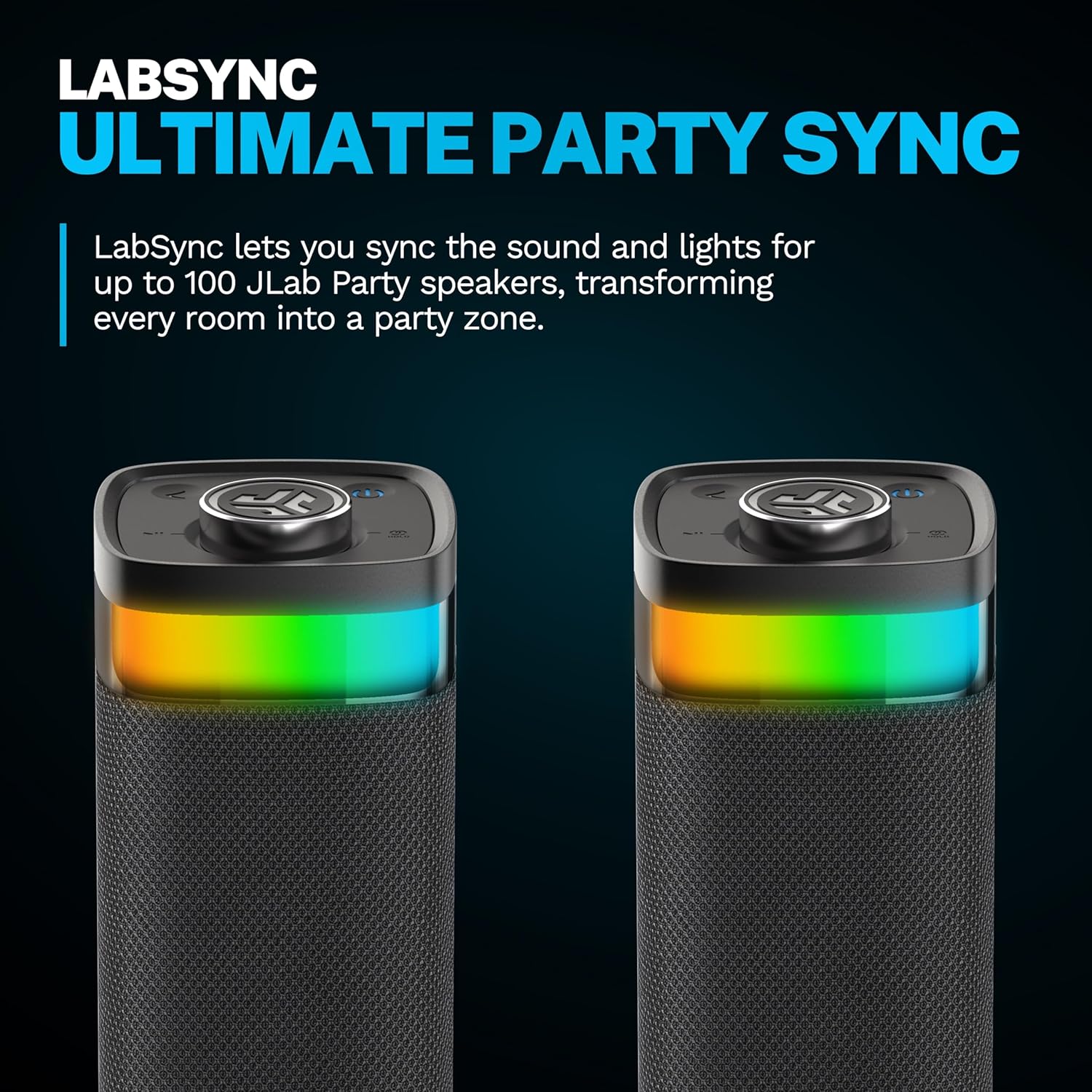 JLab, JBuds Party, Portable Bluetooth Speaker, IP56 Waterproof, Multi-Speaker Connect, RGB Lighting, Black - Image 4