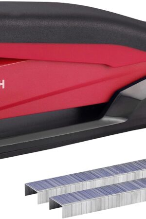 Bostitch Office Executive 3 in 1 Stapler, Includes 210 Staples and Integrated Staple Remover, One Finger Stapling, No Effort, 20 Sheet Capacity, Spring Powered Stapler, Red