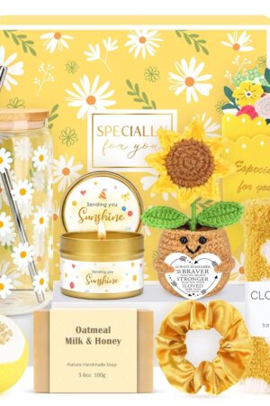 Gift Baskets for Women Unique Birthday Gifts for Women self care cheer up gifts set pick me up gift box for Woman teen girls best friend Sister Ladies Friendship Her - Inspirational Yellow Present