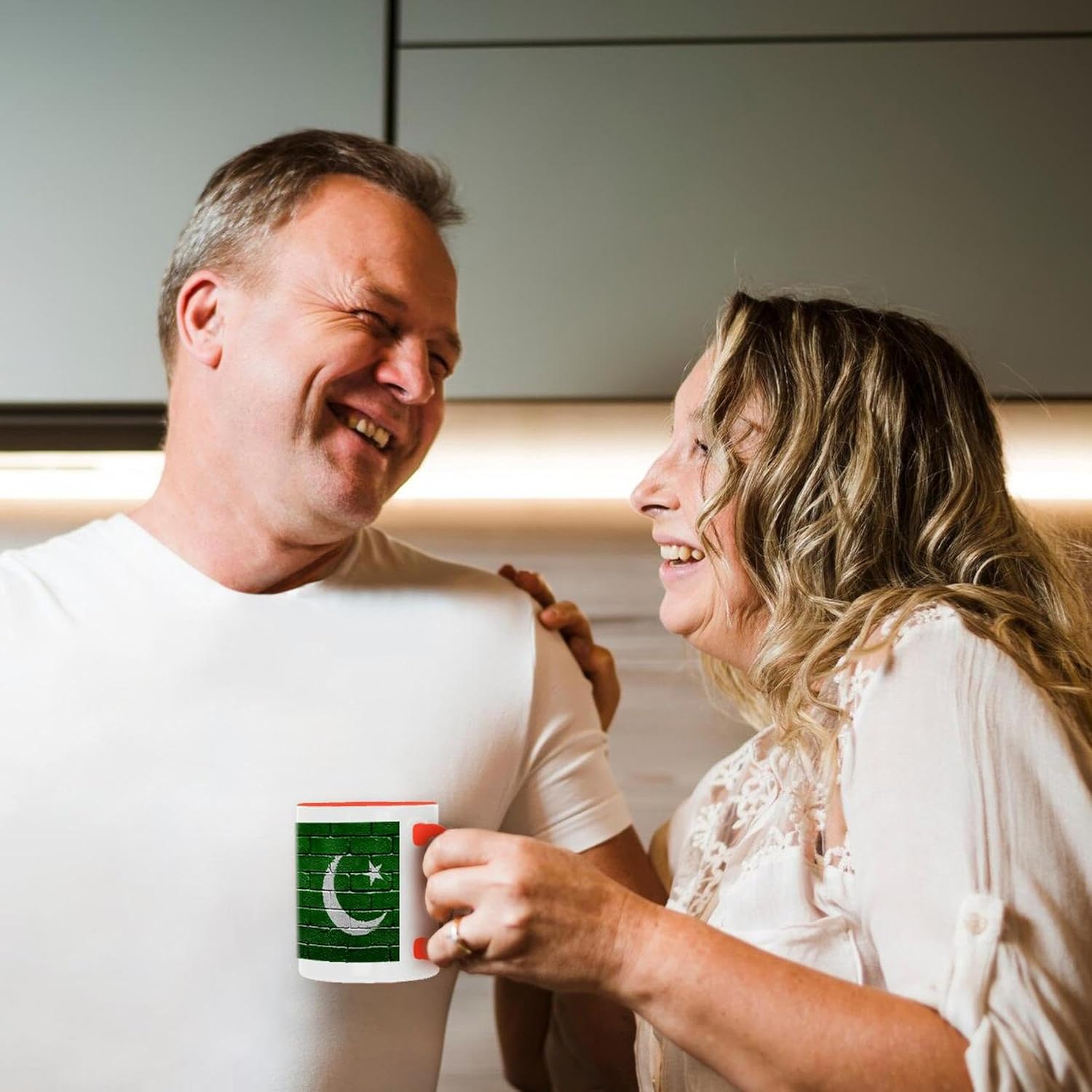 3dRose National flag of Pakistan painted onto a brick wall Pakistani 11oz Two-Tone Red Mug - Image 4