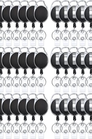 Honoson 50 Pcs Heavy Duty Retractable Badge Reels Batch ID Badge Holder Retractable Clip Bulk Key Holder with Ring for Office Worker Employee, Doctor Nurse Gifts (Black)