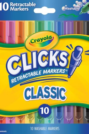 Crayola Clicks Retractable Tip Markers (10ct), Washable Cone Tip Art Marker Set, Cute Aesthetic School Supplies, Classroom Must Haves, Ages 3+