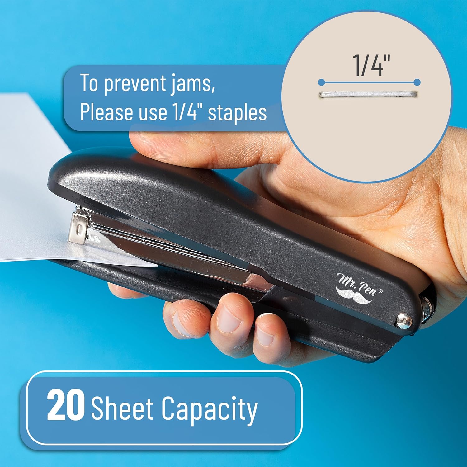 Mr. Pen- Office Stapler with Staples, 2 Pack, 200 Staples 1/4", 20 Sheet Capacity, Desktop Stapler for Students, Office Supplies, Ergonomic Design for Comfortable Use, Jam-Free - Image 3