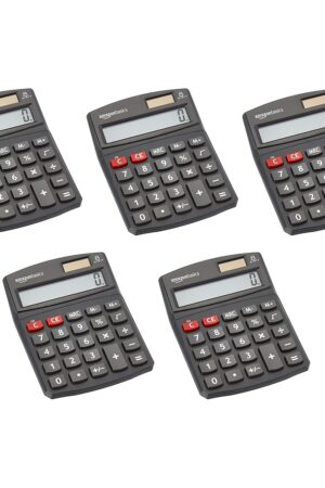 Amazon Basics LCD 8-Digit Desktop Calculator, Portable and Easy to Use, Black, 5-Pack