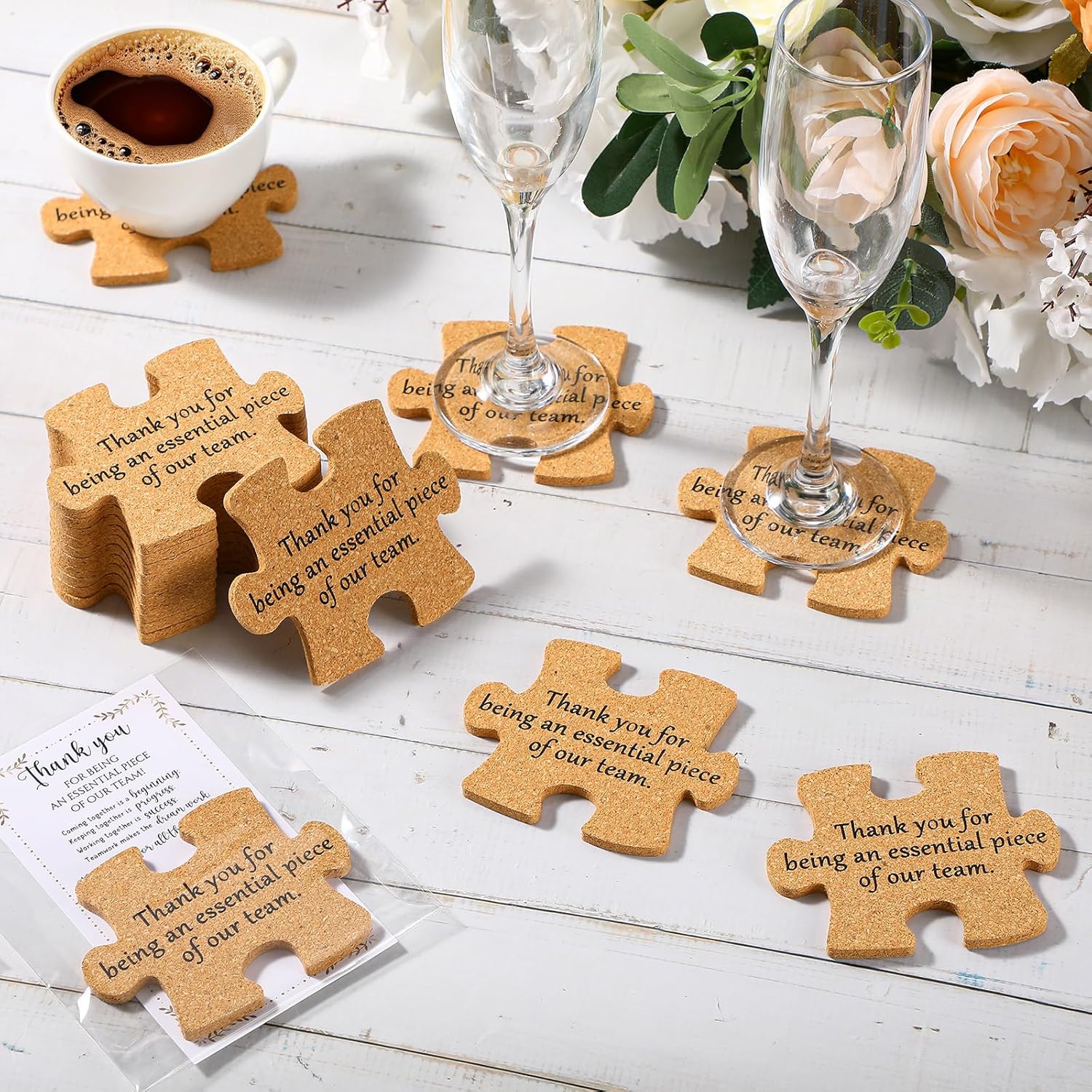 Hushee Inspirational Gift for Coworker Motivational Puzzle Piece Coasters Employee Appreciation Gifts with Cards Bags for Social Worker Staff Office(40 Pcs,Thank You) - Image 4