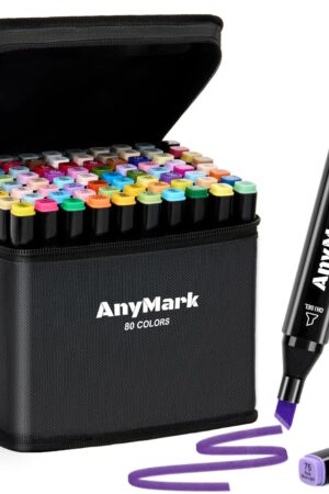AnyMark Alcohol Markers, 80 Colors Dual Tip Art Coloring Markers Set for Adult Book Drawing Sketching Painting, Chisel & Fine, Black Penholder