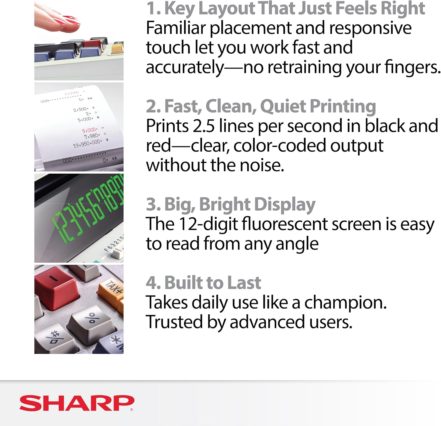 Sharp EL-1801V Ink Printing Calculator, 12-Digit LCD, AC Powered, Off-White, Ideal for Business & Office Use, Easy-to-Read Display & Durable Design - Image 2