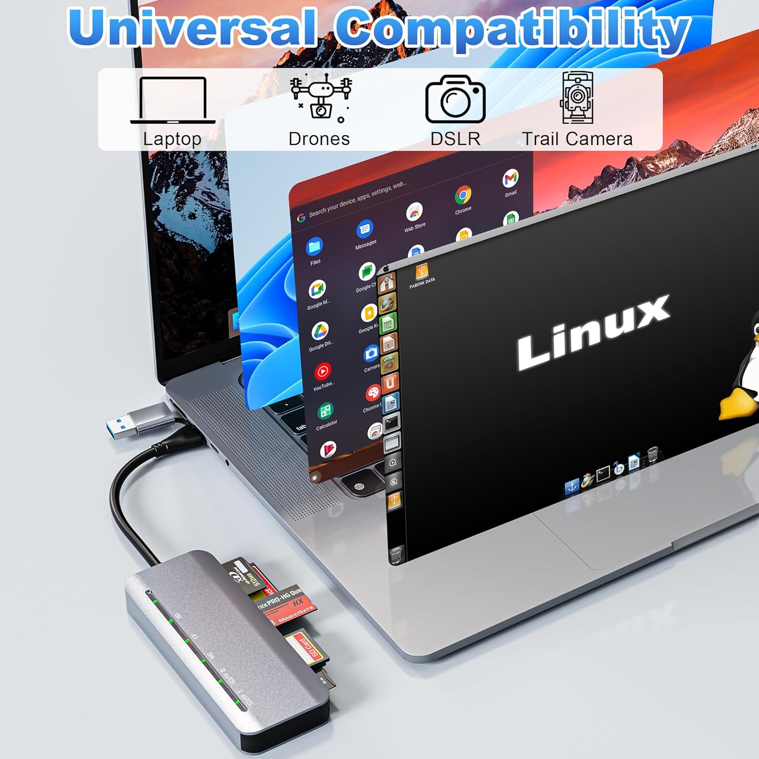 7 in 1 Memory Stick Pro Duo Card Reader, USB-C Multi Cards Reader for SD/TF/CF/MS/XD Cards, SD Card Reader for iPhone, Tablet, Laptop, Windows, Linux, Android, Camera, Game Track Camera - Image 9