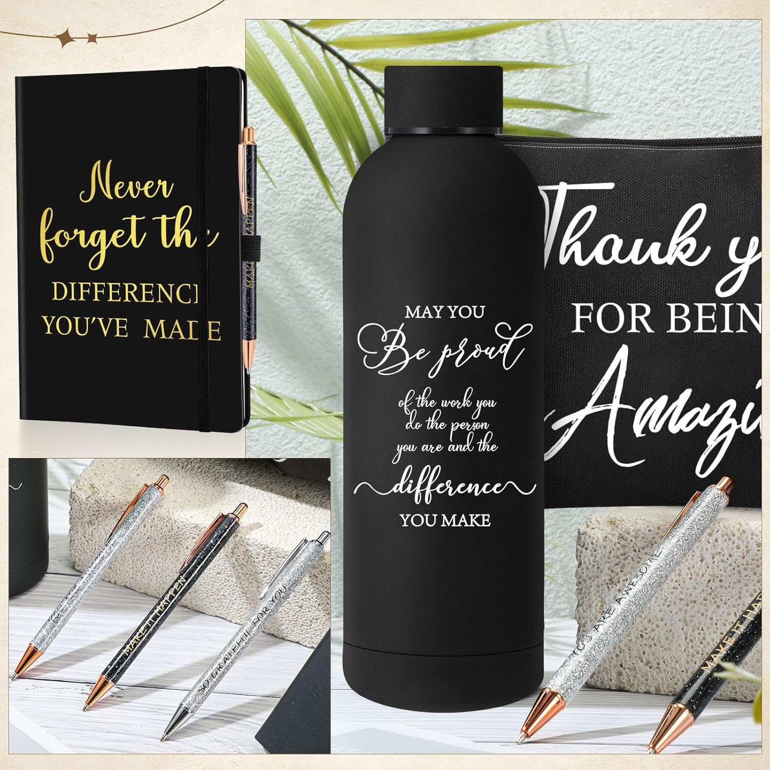 Funnymoom 6 Pcs Graduate Employees Appreciation Gift Set 17 oz Stainless Steel Frosted Water Bottle Makeup Bag Notebook Ballpoint Pens Thank You Gift for Employee Teacher Nurse - Image 4