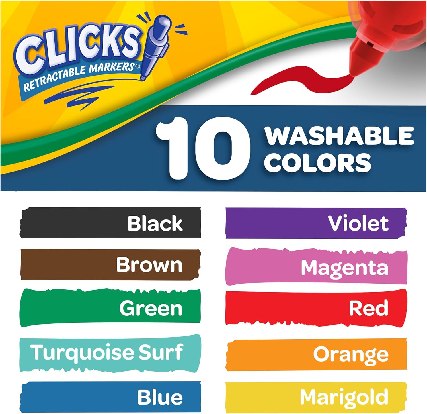 Crayola Clicks Retractable Tip Markers (10ct), Washable Cone Tip Art Marker Set, Cute Aesthetic School Supplies, Classroom Must Haves, Ages 3+ - Image 9