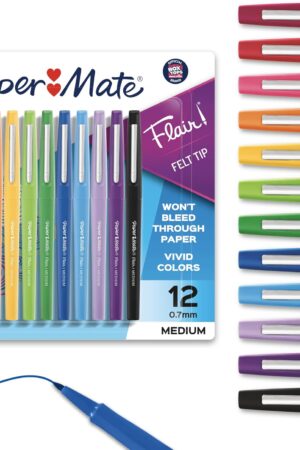 Paper Mate Flair Felt Tip Pens, Medium Point (0.7mm), 12 Count - For Arts & Crafts, Note-Taking, Journaling, School Supplies for Teachers & Students