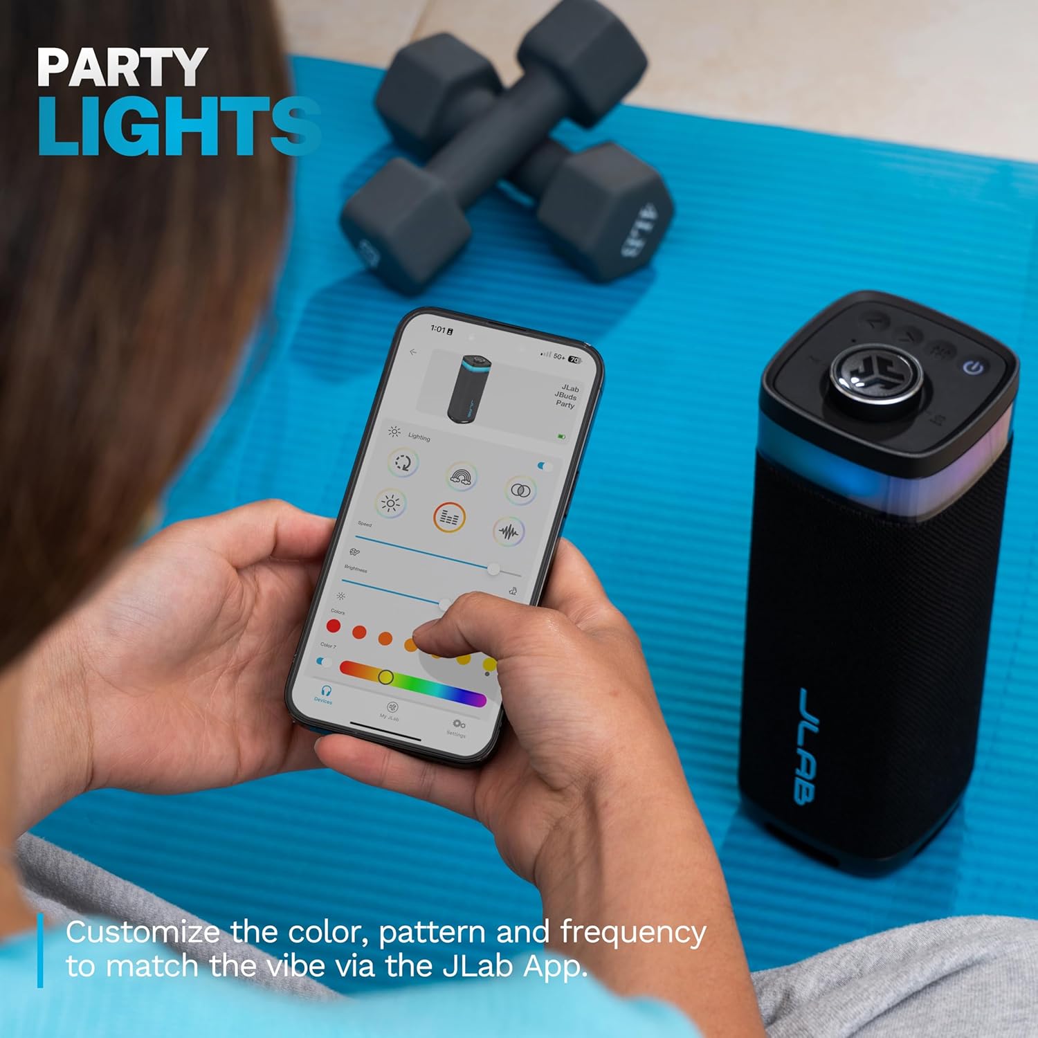 JLab, JBuds Party, Portable Bluetooth Speaker, IP56 Waterproof, Multi-Speaker Connect, RGB Lighting, Black - Image 3
