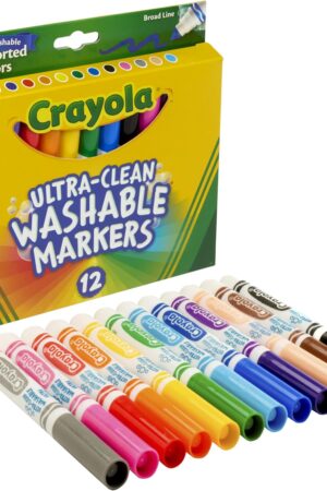 Crayola Broad Line Markers (12 Count), Washable Markers for Kids, Assorted Colors, Arts & Crafts Supplies, For Coloring Books & Art Projects, Ages 3+