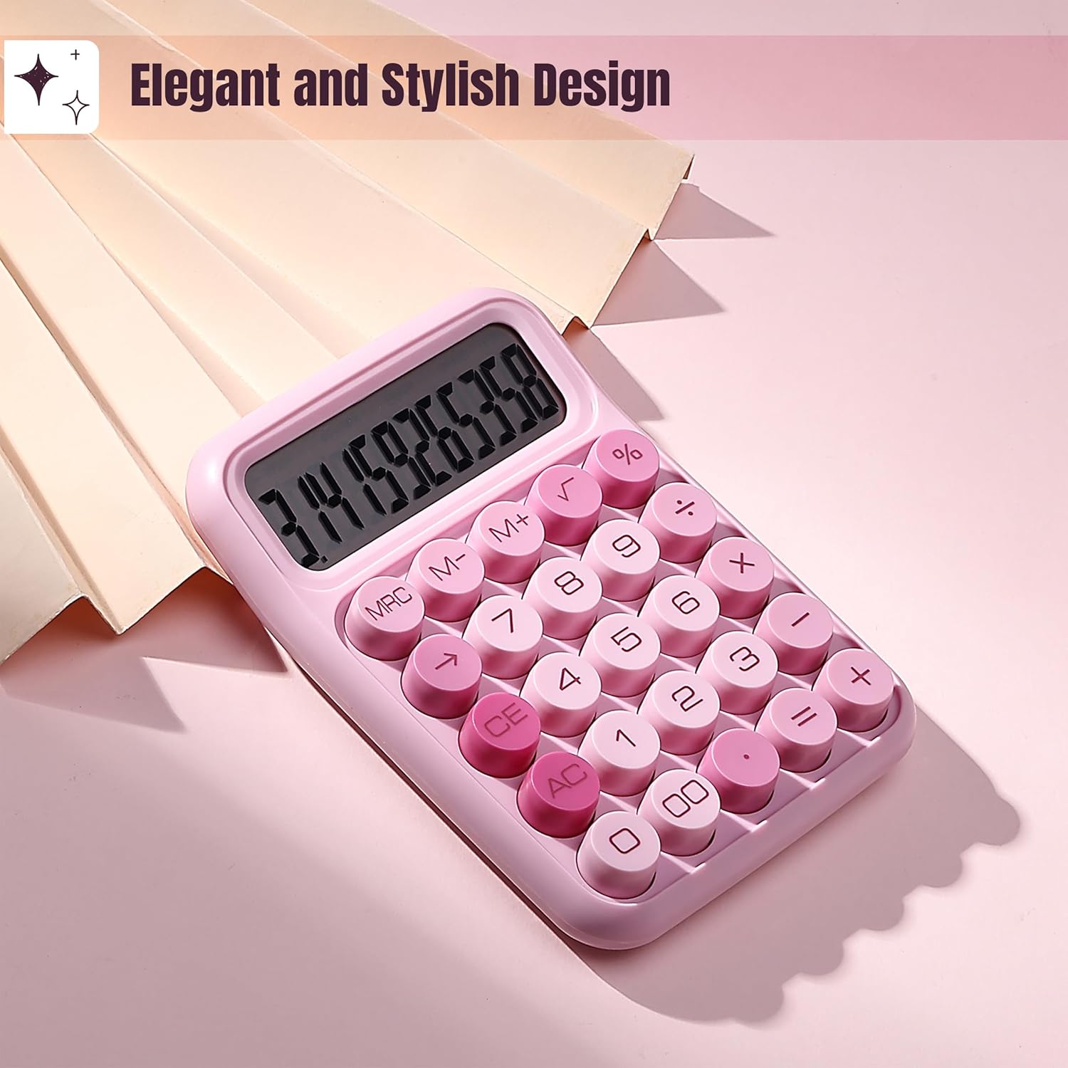 Mr. Pen- Mechanical Switch Calculator, 12 Digit Large LCD Display, Pink with Big Buttons, Mechanical Switch Calculator for Home, School, Office - Image 4