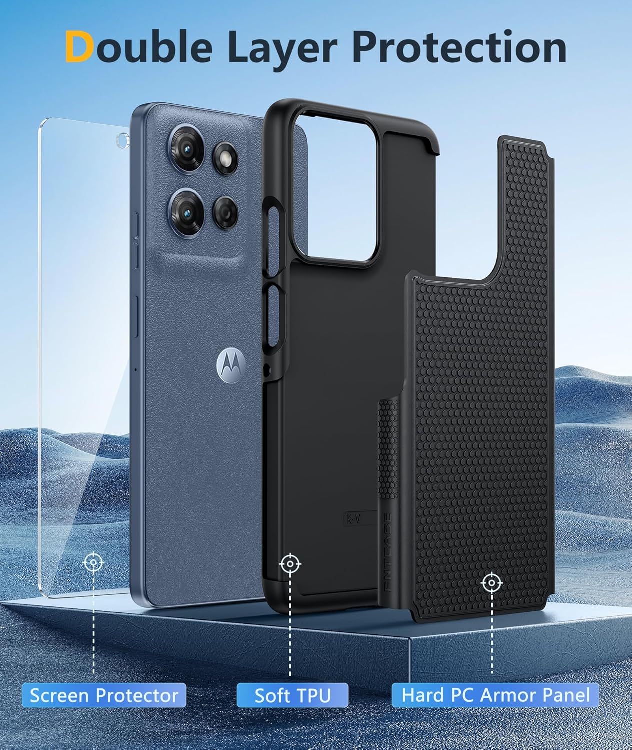 FNTCASE for Moto G-2026/2025 Phone Case: Moto G Play 2026/Moto G Power 2025 Case with Screen Protector Dual Layer Military Drop Protection Heavy Duty Shockproof Rugged Non Slip Cell Phone Cover, Black - Image 3