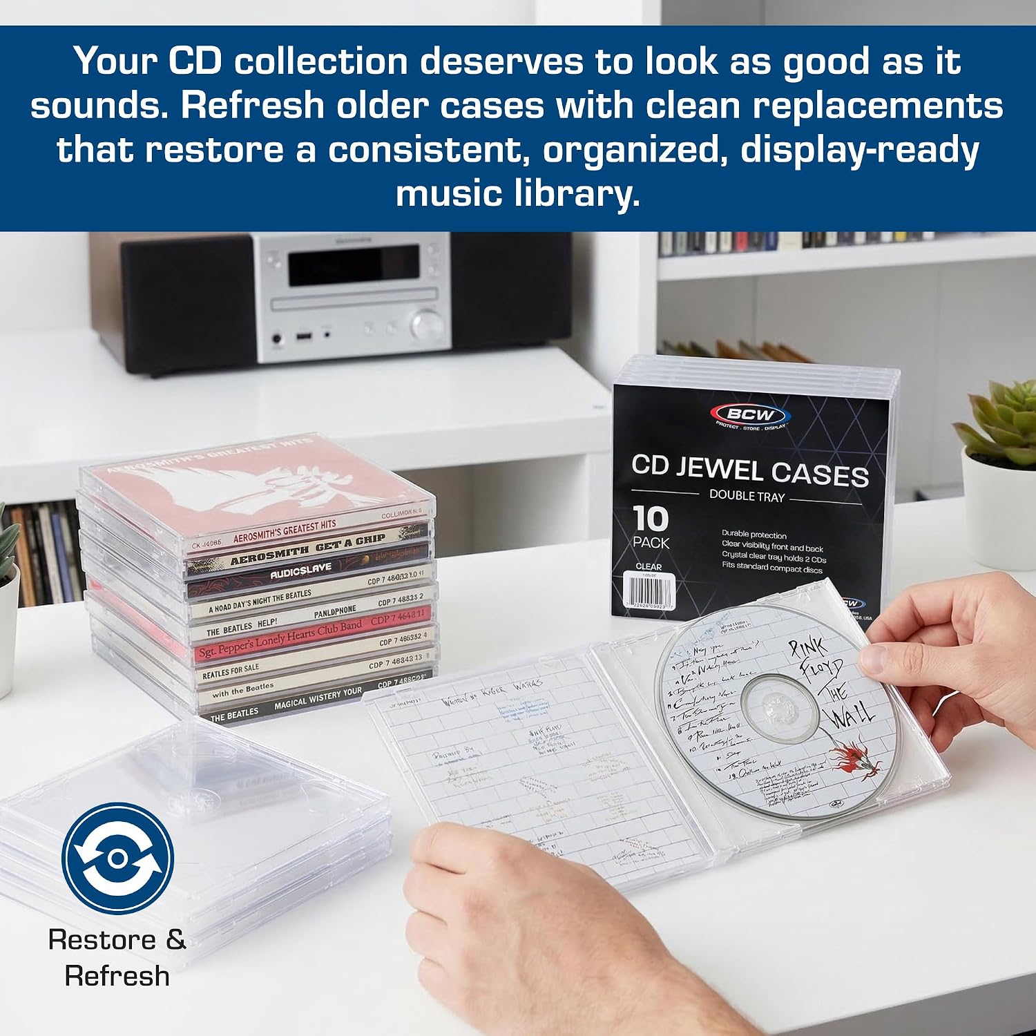 BCW Double CD Jewel Cases - 10 ct | Clear 2 CD Jewel Case Replacement for Music & Media Storage | Durable Hard Plastic Double CD Case with Artwork Display - Image 2