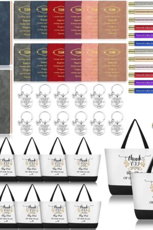 12 Sets Team Appreciation Gifts for Employee Bulk A5 Leather Notebook Canvas Tote Bags Keychain Ballpoint Pens Thank You Appreciation Gifts for Coworkers Staff Teacher Nurse(Multicolor)