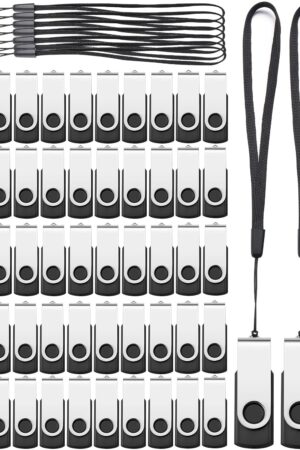 Aoriher 50 Pack USB 2.0 Flash Drives Bulk, Portable USB Thumb Drives with Lanyards, Swivel Flash Drive Thumb Drive for Office School Data Storage (128MB)