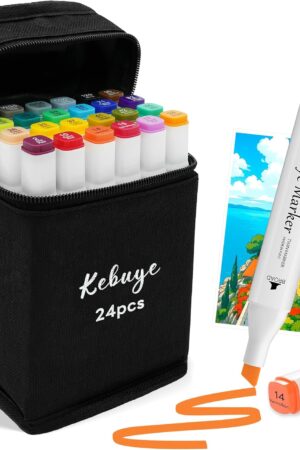 Alcohol Based Art Markers Set 24 Color - Professional Double Sided Marcadores for Artist, Best Blendable Coloring Marker Pens for Adult - Coloring Books No Bleeding Illustration Drawing for Kids Gifts