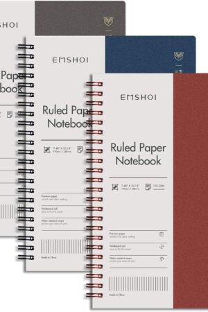 EMSHOI Lined Journal Spiral Notebook 7.48" x 10.15" - 3 Pack 480 Pages 100gsm Thick Paper, B5 Large Notebooks College Ruled, Plastic Hardcover Journals for Writing Women Men Work School Supplies
