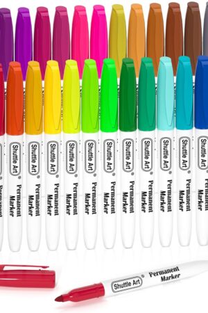 Shuttle Art 30 Colors Permanent Markers, Fine Point, Assorted Colors, Works on Plastic,Wood,Stone,Metal and Glass for Kids Adult Coloring Doodling Marking