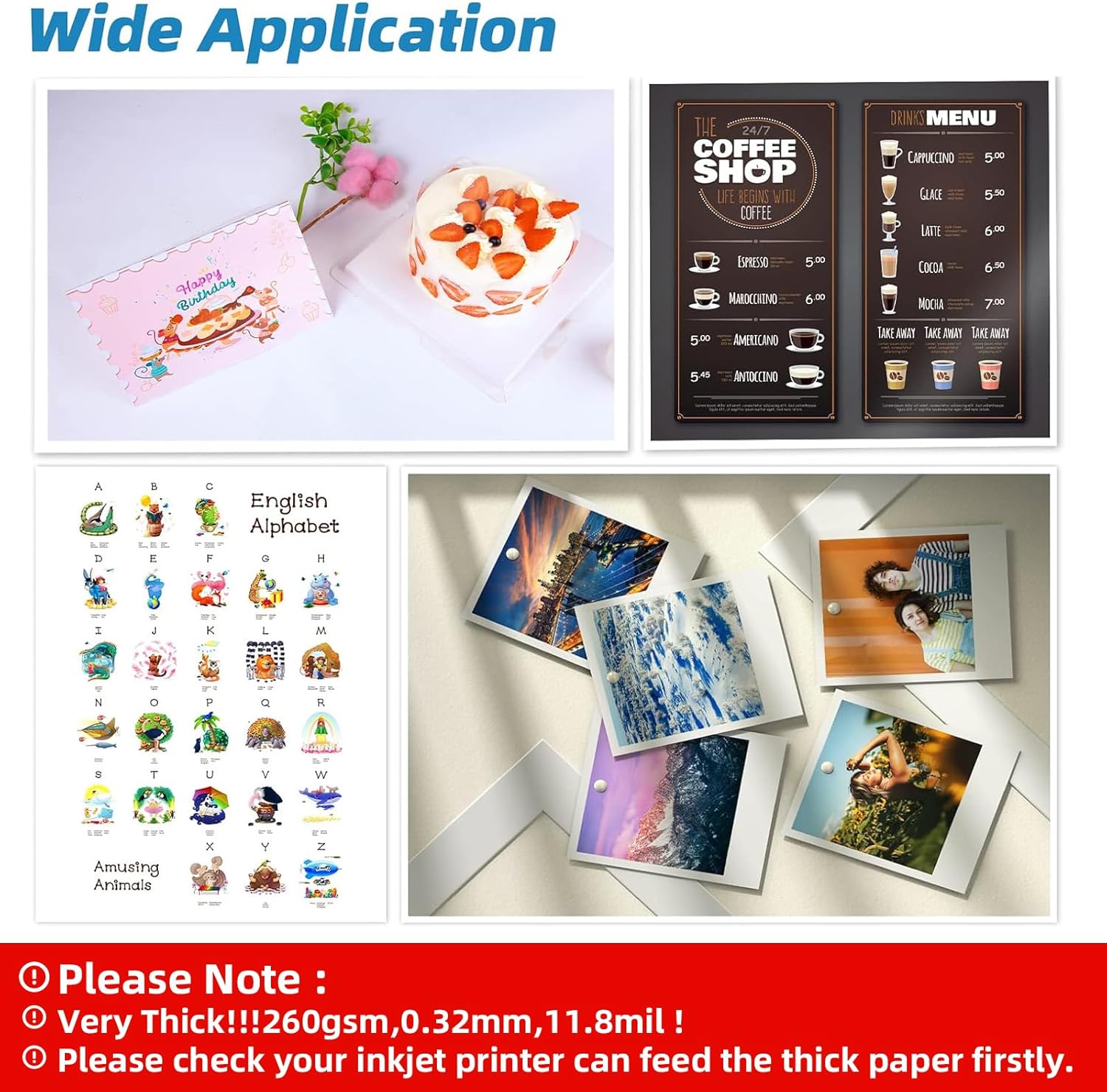 Uinkit Thick Photo Paper Glossy Double Sided 100 Sheets 8.5x11 Heavyweight 68lb 260gsm Inkjet Both Sides Printable 11.8mil A4 Letter size Flyer Bulk Pack 8.5 x 11 Card paper postcard postal A189 - Image 9