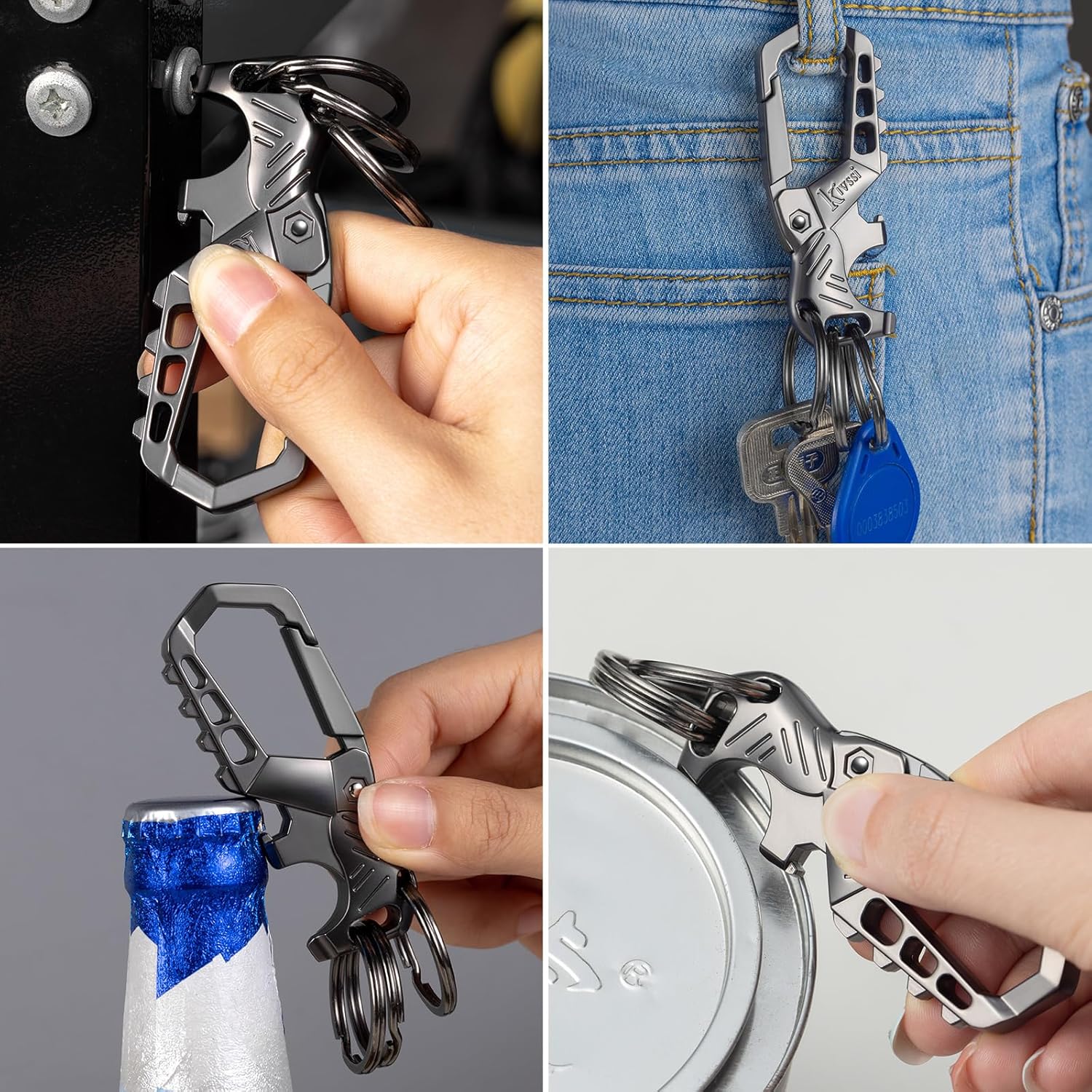 Kivssi Heavy duty metal keychains, Carabiner clip Car key chains,Fashion family keychain bottle opener and 3 Key Rings suitable for men and women.(Black-1pcs) - Image 4