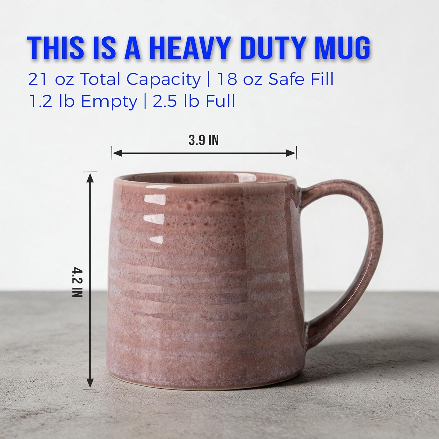 21 oz Heavyweight Ceramic Coffee Mug with Wide Bottom, Textured Purple Reactive Glaze Stoneware Mug, Prop 65 Compliant, Customized Box Included for Gifts, Microwave & Dishwasher Safe - Image 6