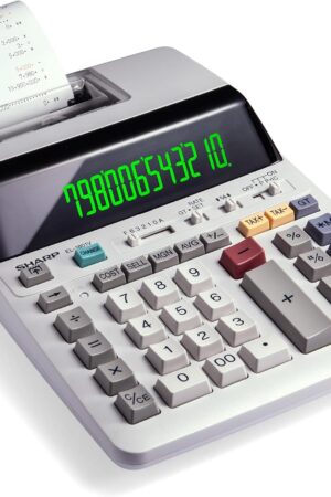 Sharp EL-1801V Ink Printing Calculator, 12-Digit LCD, AC Powered, Off-White, Ideal for Business & Office Use, Easy-to-Read Display & Durable Design