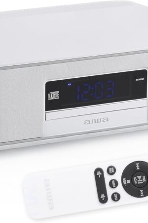 AIWA - Exos Home Speaker, Premium 30W RMS Sound System with CD Player, Bluetooth Connectivity, FM Radio, Optical Digital Input, Dual 1” Tweeters + Dual 2” Bass Units, IR Remote Control, White