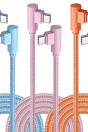 APFEN USB C Cable 10FT, 3Pack Power Delivery 60W Nylon Braided C to C Cable 90 Degree Type C Fast Charging Cord for iPhone 17/ 17Air/17 Pro Max/16/16 Plus/16 Pro Max/15/15 Plus/Pro Max