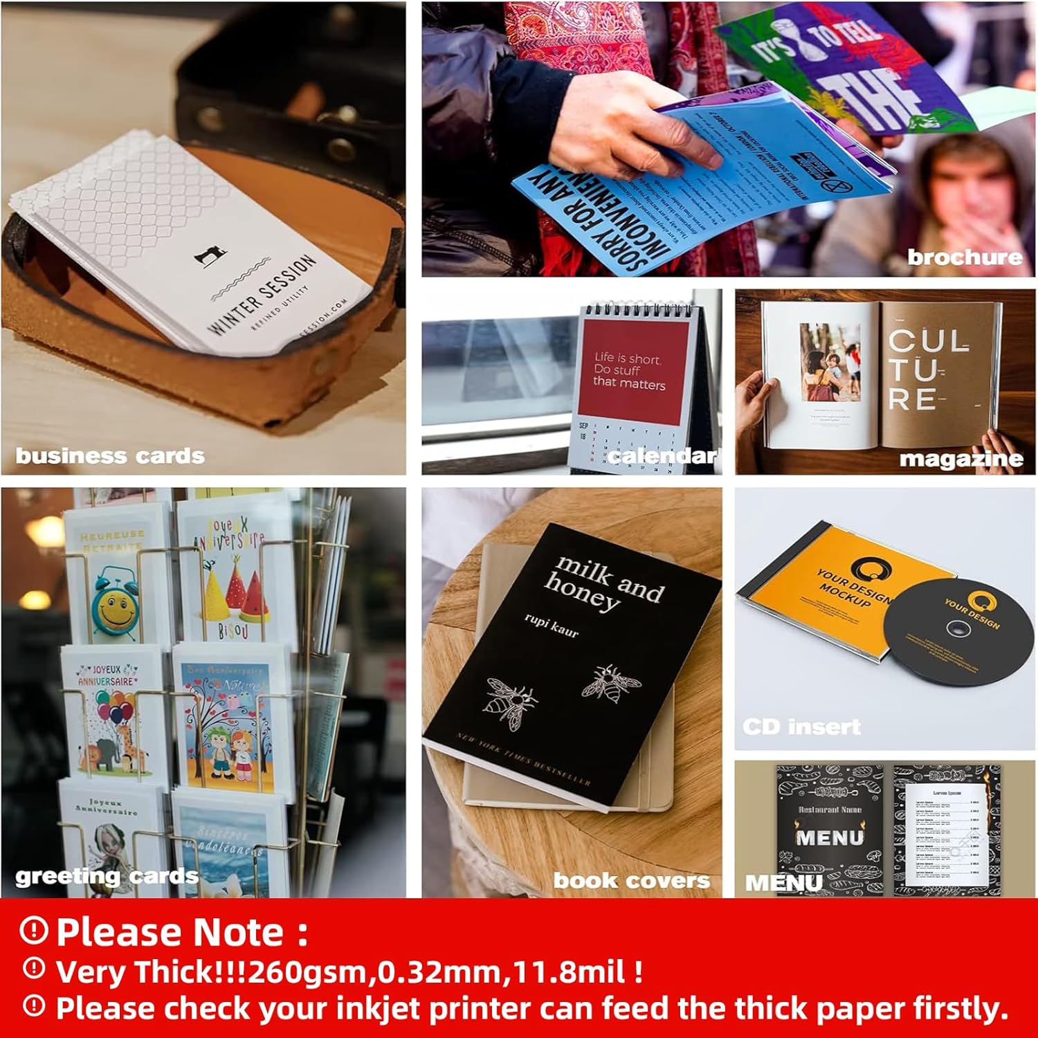 Uinkit Thick Photo Paper Glossy Double Sided 100 Sheets 8.5x11 Heavyweight 68lb 260gsm Inkjet Both Sides Printable 11.8mil A4 Letter size Flyer Bulk Pack 8.5 x 11 Card paper postcard postal A189 - Image 8
