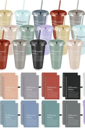 Marspark 20 Sets Difference Maker Gifts for Women Men, Employee Appreciation Gifts Bulk Inspirational Thank You Cup Motivational Notebooks with Pen for Team Teacher Coworker Office (Retro Color)