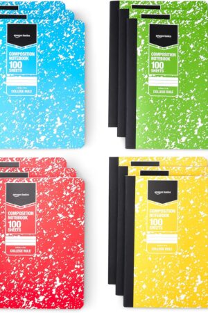 Amazon Basics Composition Notebook, College Ruled, 100 Sheets, 9.75" x 7.5", Assorted Marble Colors, 12-Pack