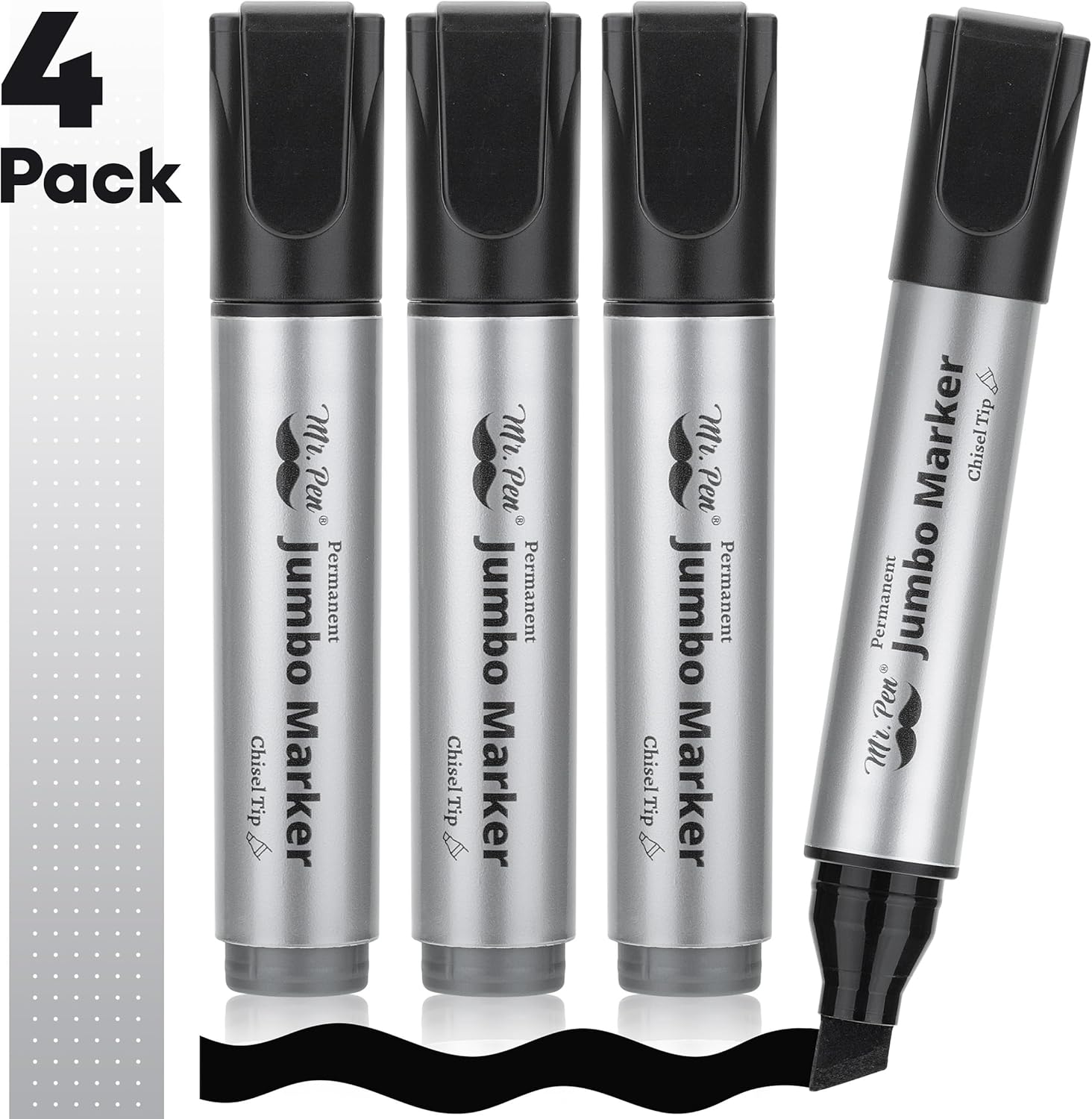 Mr. Pen- Jumbo Permanent Markers, 4 Pack, Black, Chisel Tip, Wide Tip, Large, Thick Permanent Markers for Canvas, Posters Board, Fabric, Window, Glass, Wood, Waterproof, Quick Dry - Image 2