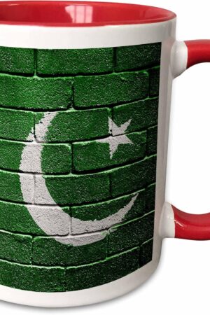 3dRose National flag of Pakistan painted onto a brick wall Pakistani 11oz Two-Tone Red Mug