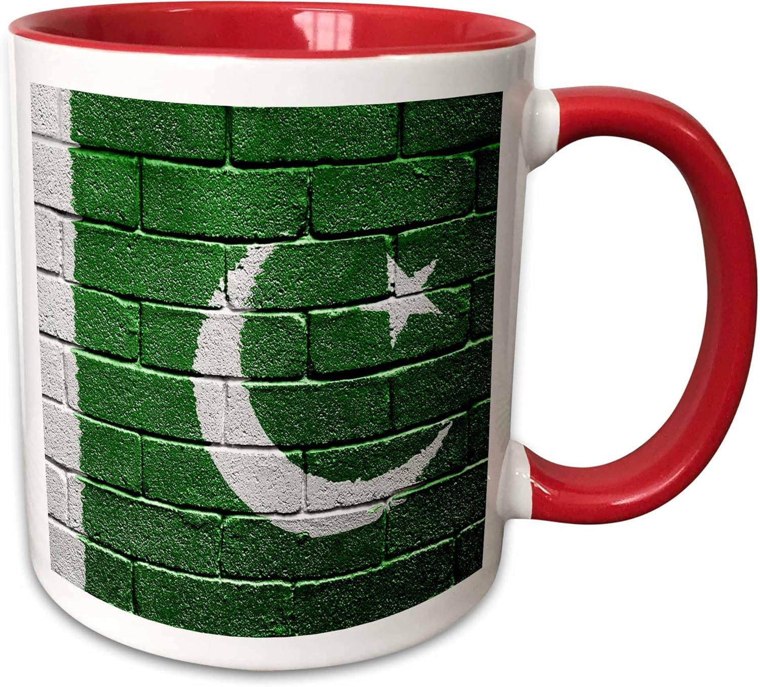 3dRose National flag of Pakistan painted onto a brick wall Pakistani 11oz Two-Tone Red Mug