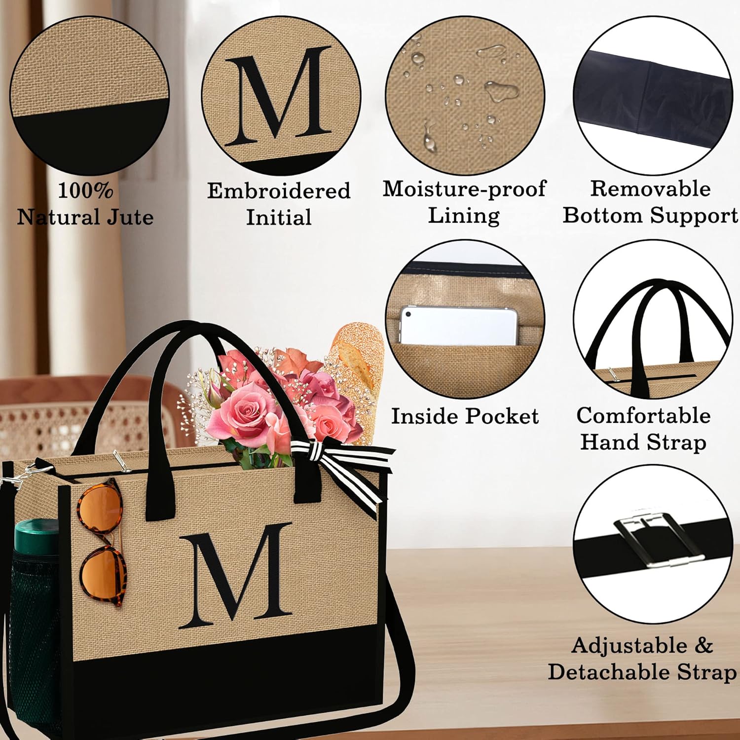 YOOLIFE Personalized Gifts for Women - Initial Jute Tote Bag & Makeup Bag, Birthday Gifts for Women Mom Wife Teacher Friend - Image 5