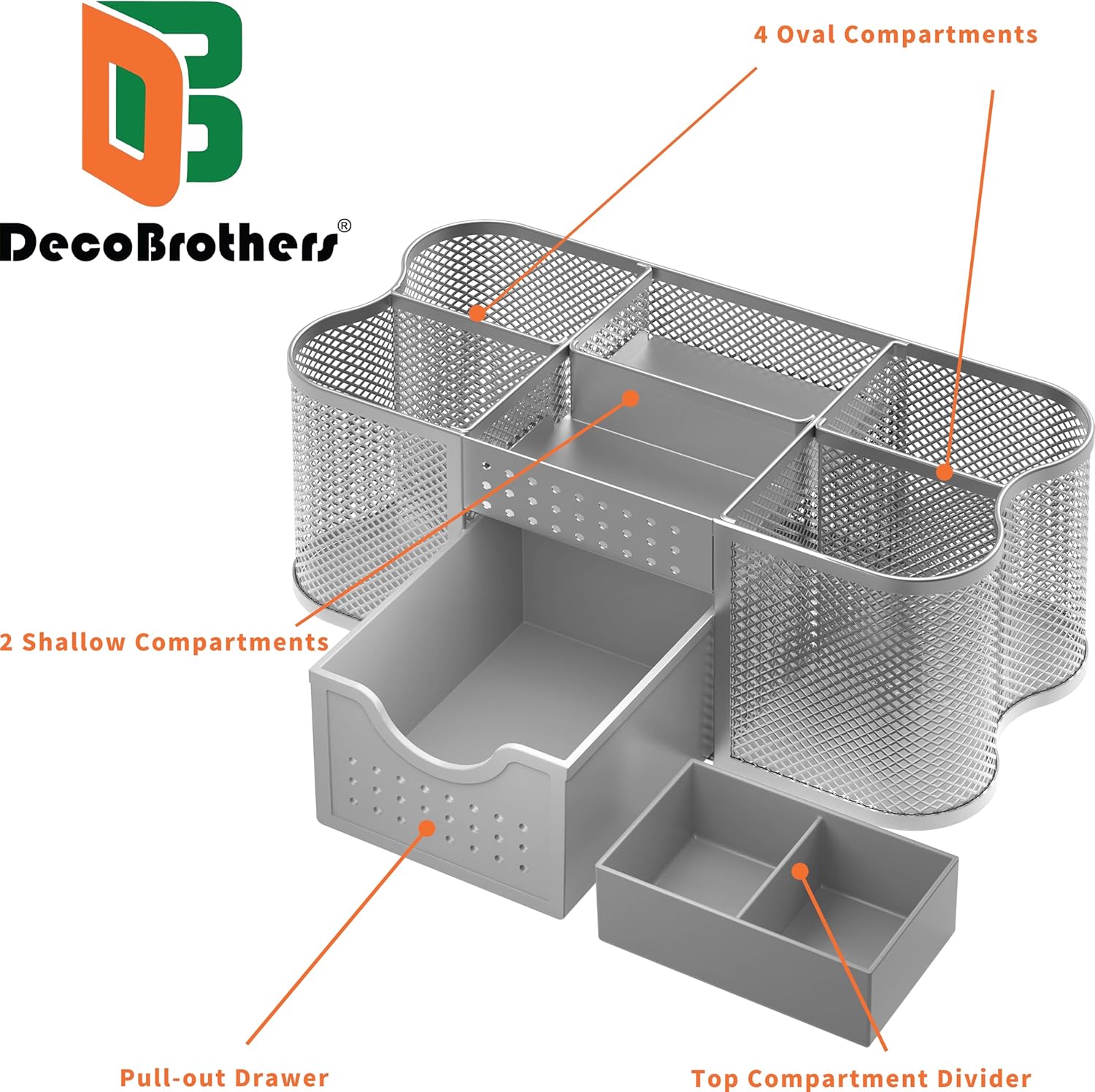 Deco Brothers Desk Organizers Pen Holder Office Caddy Storage, Silver - Image 2
