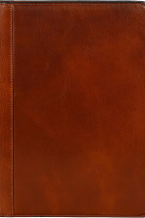 Time Resistance Leather Portfolio - A4 Document Folder - Italian Handcrafted Padfolio Organizer (Cognac Brown) - Gift Box Included