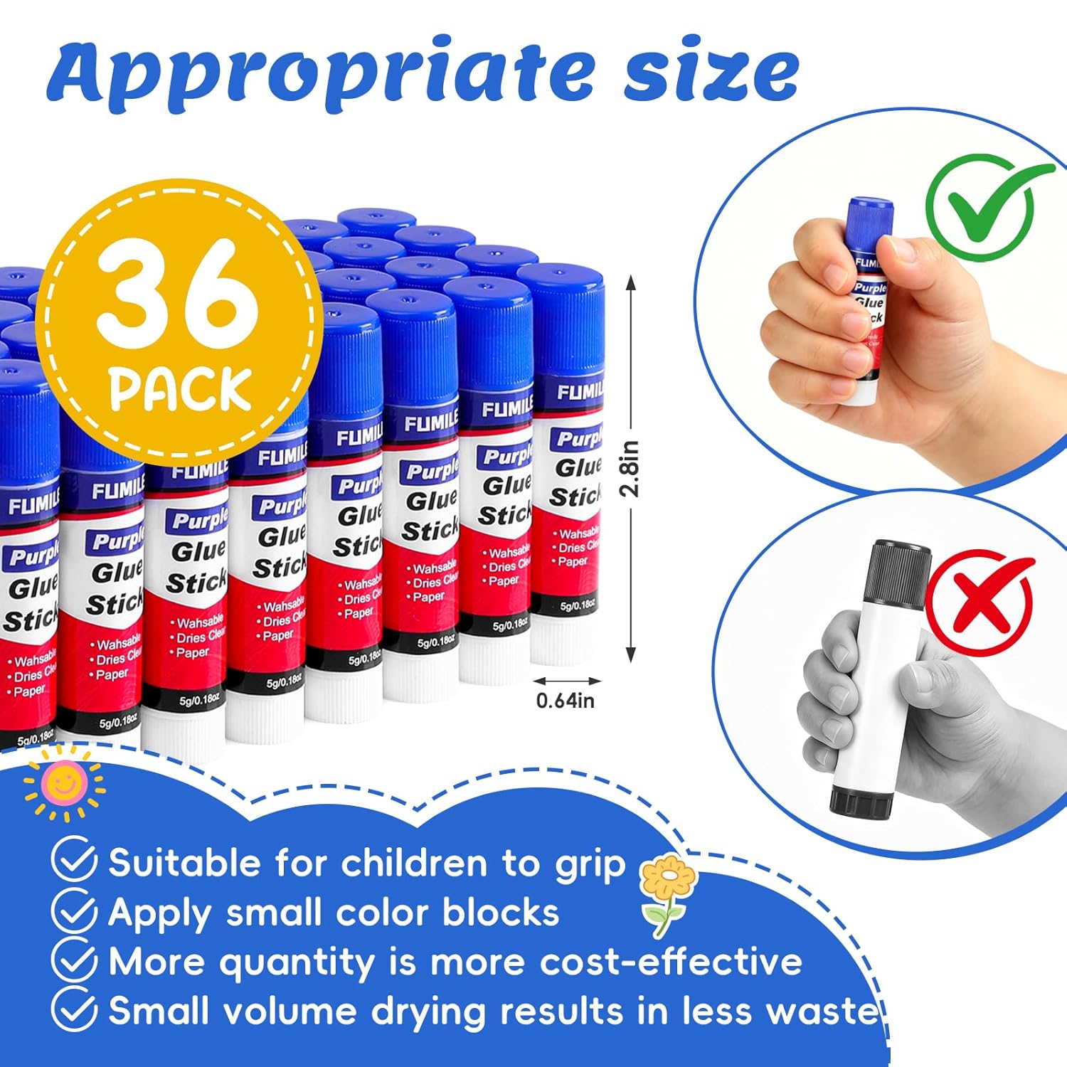 36 Pack Glue Sticks Bulk for Kids, Disappearing Purple Glue Sticks for Classroom and Teacher Supplies.0.18 OZ kids glue Dries Clear, Non-Toxic, Washable, Back to School Supplies and Student Must Haves - Image 2