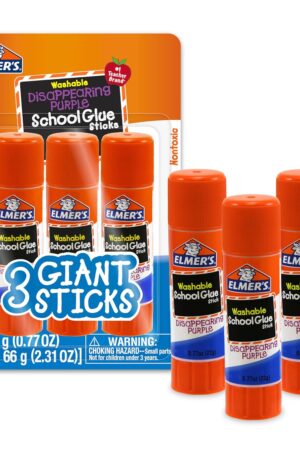 Elmer's Disappearing Purple School Glue Sticks, Washable, 22 Grams, 3 Count - Poster, Vision Board, Back to School Supplies, #1 Teacher Brand