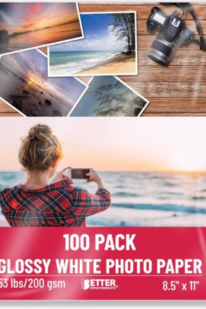 Better Office Products Glossy Photo Paper, 8.5 x 11 Inch, 100 Sheets, 200 gsm/53LBS, Letter Size, 100-Count Pack
