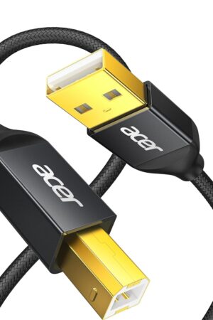acer Printer Cable 10ft, USB A to USB B Cable, High Speed Nylon Scanner Printer Cord, Aluminum Case & Gold-Plated, USB 2.0 B Cable for HP, Canon, Brother, Samsung, Dell, Epson, Lexmark, Xerox and More