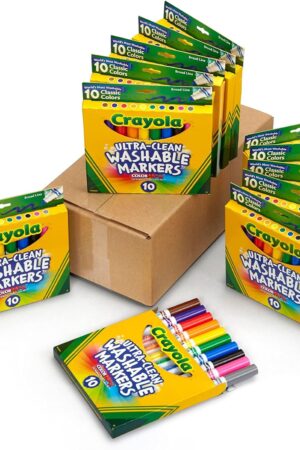 Crayola Ultra Clean Washable Broad Line Markers (12 Boxes), Bulk Classroom Markers for Kids, 10 Colors, Teacher Must Haves Wishlist, Bulk School Supplies
