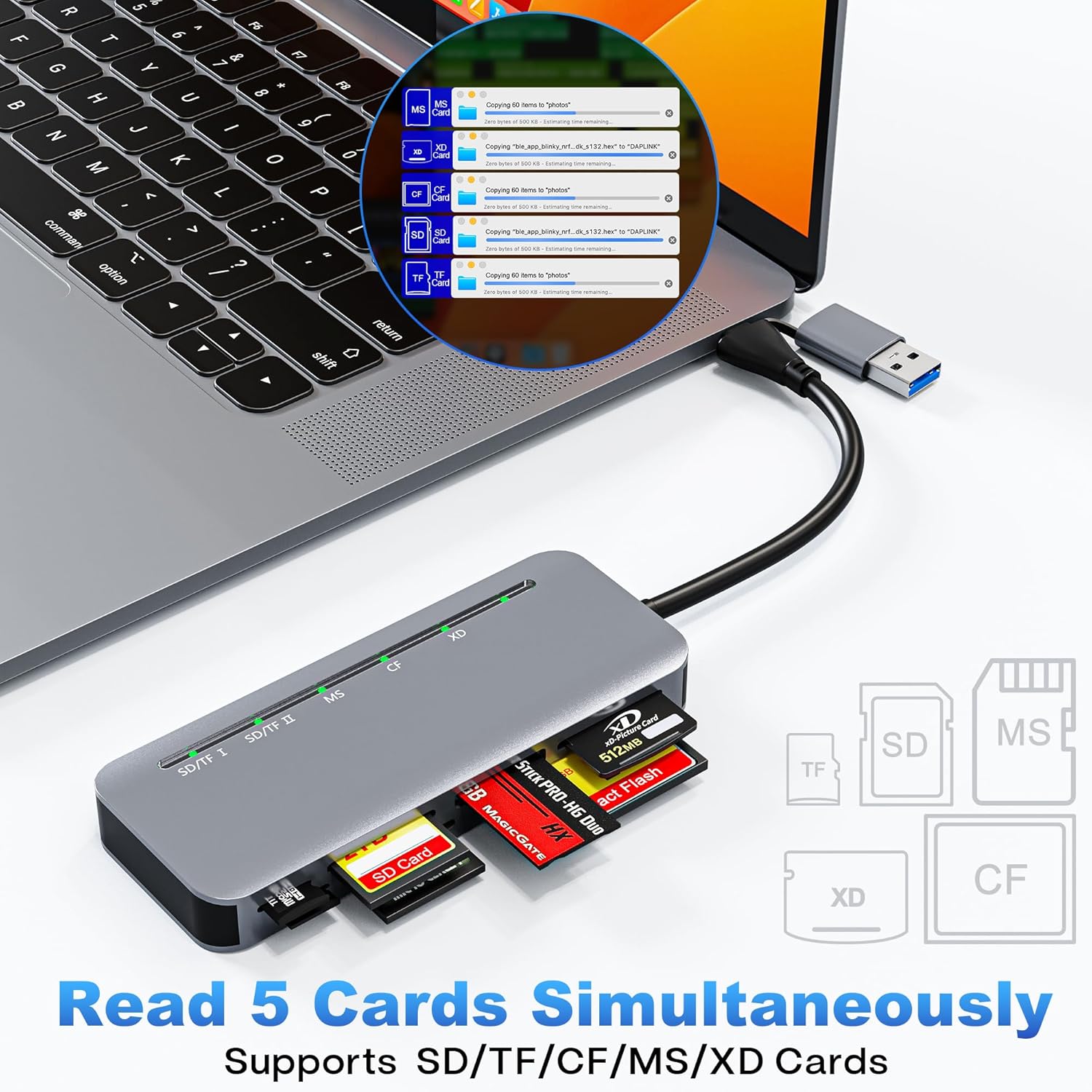 7 in 1 Memory Stick Pro Duo Card Reader, USB-C Multi Cards Reader for SD/TF/CF/MS/XD Cards, SD Card Reader for iPhone, Tablet, Laptop, Windows, Linux, Android, Camera, Game Track Camera - Image 4