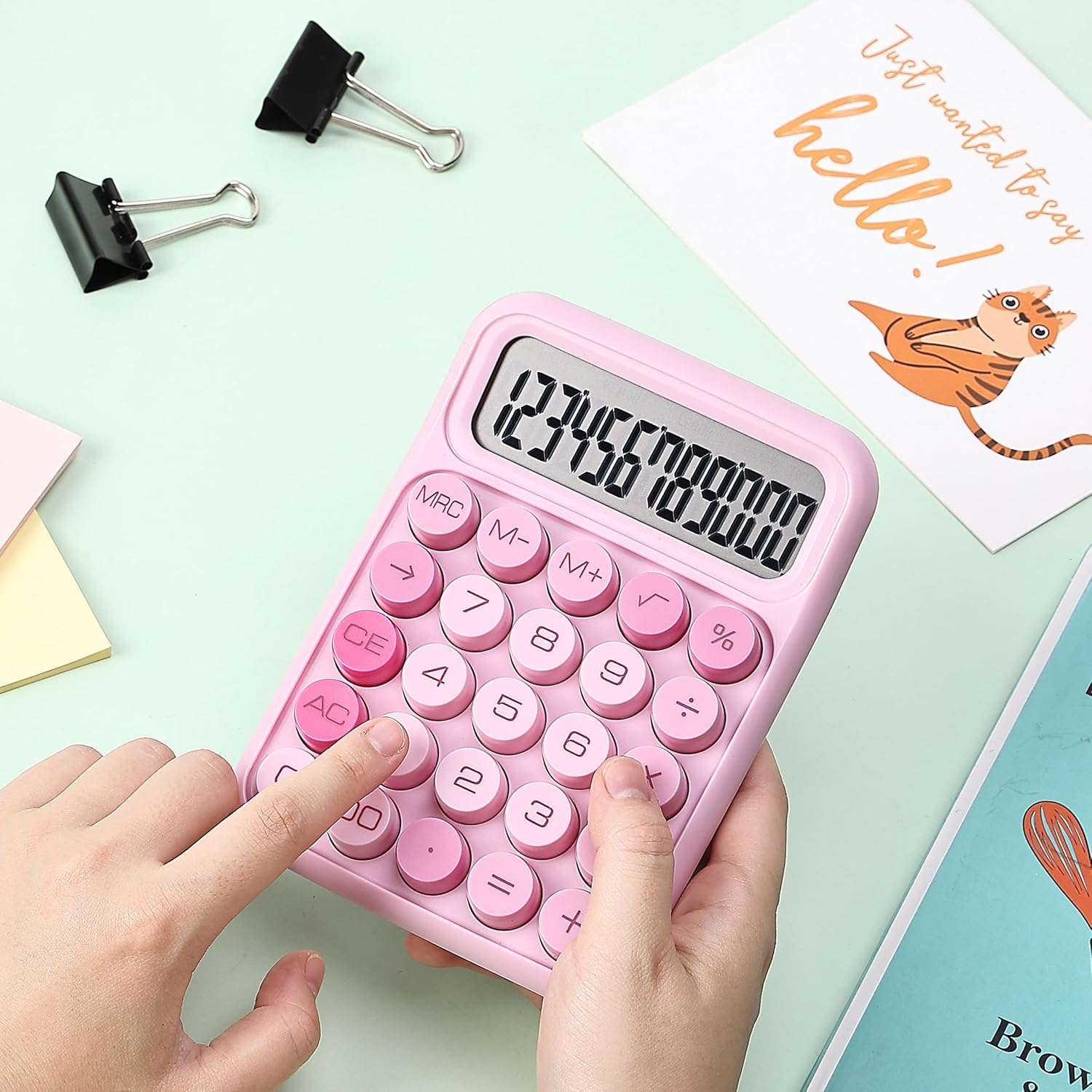 Mr. Pen- Mechanical Switch Calculator, 12 Digit Large LCD Display, Pink with Big Buttons, Mechanical Switch Calculator for Home, School, Office - Image 7
