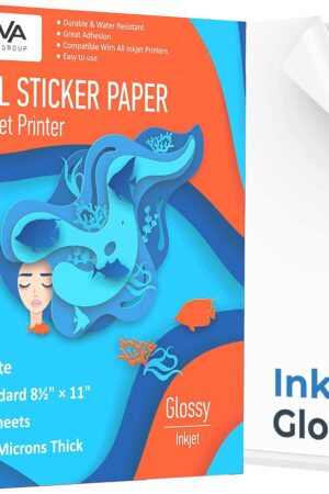 Limia's Care Printable Vinyl Sticker Paper for Inkjet Printer - Glossy White - 15 Self-Adhesive Sheets - Waterproof Decal Paper - Standard Letter Size 8.5"x11"