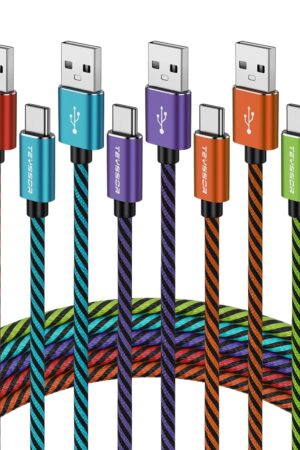 Teyssor USB C Cable 10FT 5-Pack Nylon Braided USB A to Type C Fast Charging Cord Compatible with Samsung Galaxy S24 S23 S22, Note 20 10 9 8, Moto G7 G8